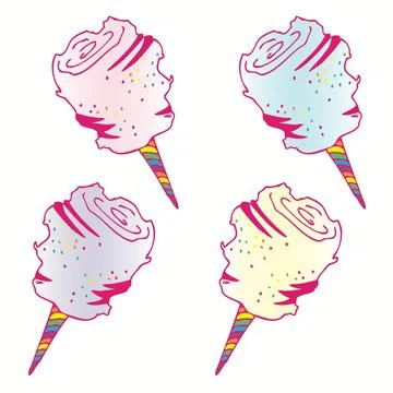 Set of Rainbow Cotton Candy With Sugar Crystals Stock Illustration