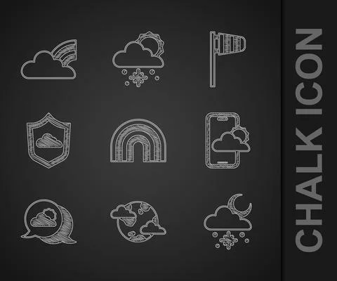 Set Rainbow, Earth planet with clouds, Cloud snow and sun, Weather forecast Stock Illustration