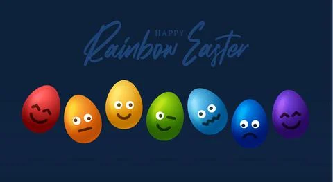 Set of rainbow easter eggs with emojis. Realistic 3d vector egg character car Stock Illustration