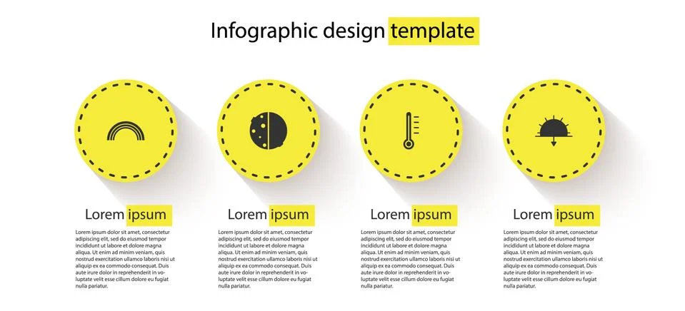 Set Rainbow, Eclipse of the sun, Meteorology thermometer and Sunset. Business Illustrazione stock