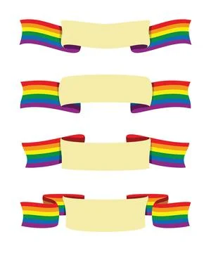 Set of Rainbow Flag Ribbons with Copy Space for LGBT Gay Pride Concept Stock Illustration