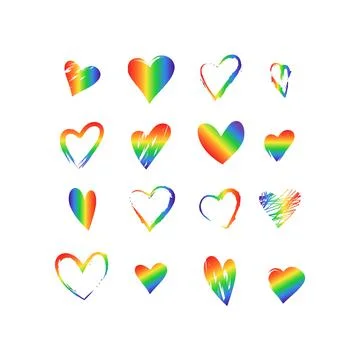 Set of rainbow hearts of different shapes hand drawn Illustrazione stock