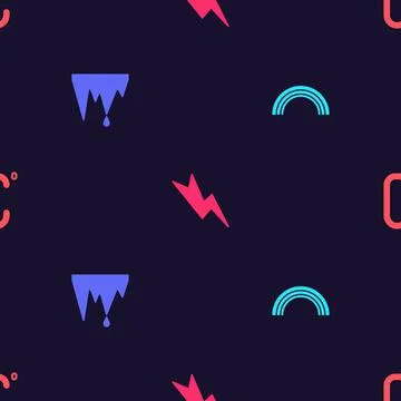 Set Rainbow, Icicle, Lightning bolt and Celsius on seamless pattern. Vector Stock Illustration