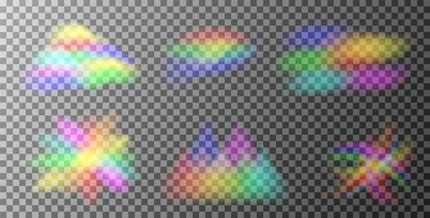Set of rainbow light prism effect. Hologram reflection, crystal flare leak sh Stock Illustration