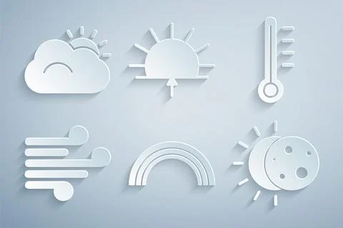 Set Rainbow, Meteorology thermometer, Wind, Eclipse of sun, Sunrise and and Illustrazione stock