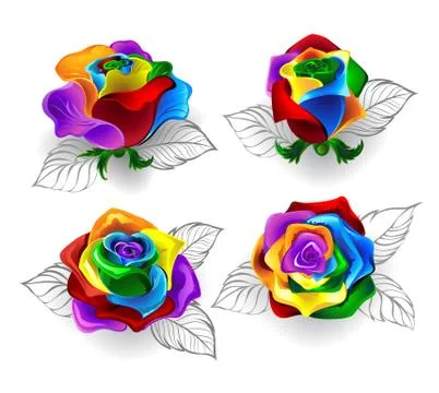 Set of rainbow roses Stock Illustration