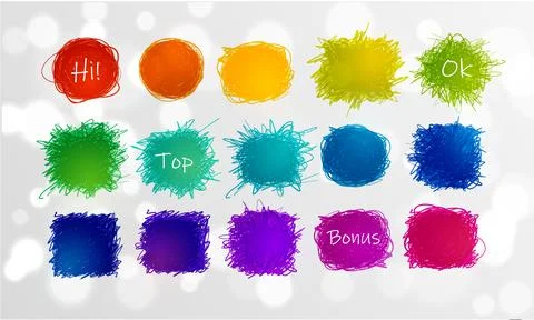 Set of rainbow scribble elements with place for your text on white glowing 스톡 일러스트