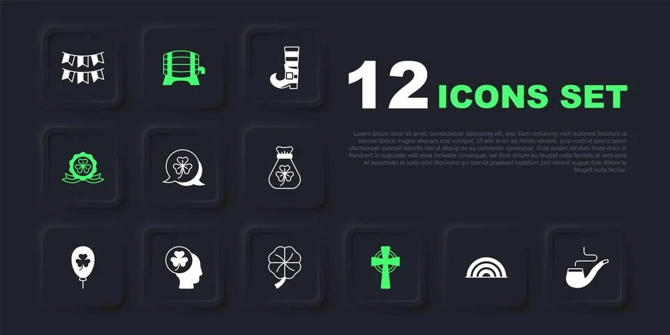 Set Rainbow, Smoking pipe, Clover trefoil leaf, Celtic cross, Medal with cl.. Stock-Illustration