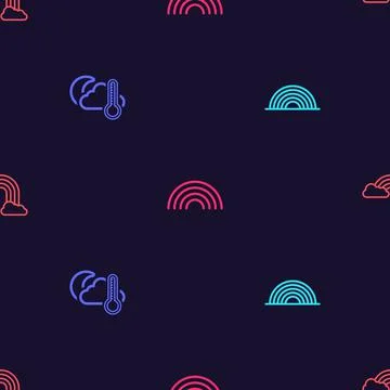 Set Rainbow, Thermometer and cloud, moon, and with clouds on seamless pattern Stock Illustration