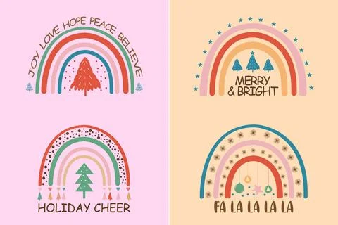 Set rainbows boho style hand drawn illustration Illustrazione stock