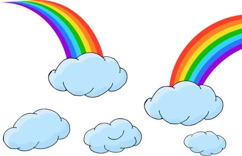 Set of rainbows with clouds. Vector Illustration. Stock Illustration