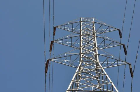 A set of raised electricity cables Foto stock