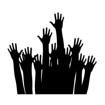 Set of raised hands isolated on white, vector. Stock Illustration