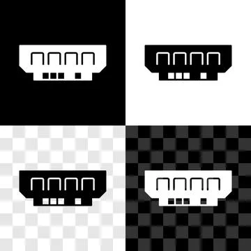 Set RAM, random access memory icon isolated on black and white, transparent Stock Illustration