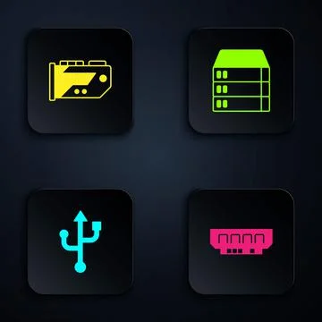 Set RAM, random access memory, Video graphic card, USB and Server, Data, Web Stock Illustration