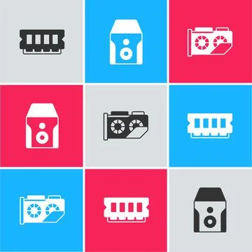 Set RAM, random access memory, Uninterruptible power supply and Video graphic Illustrazione stock