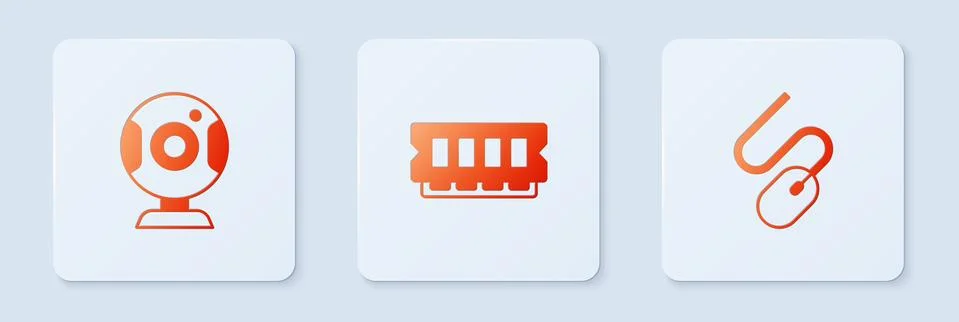 Set RAM, random access memory, Web camera and Computer mouse. White square Illustrazione stock