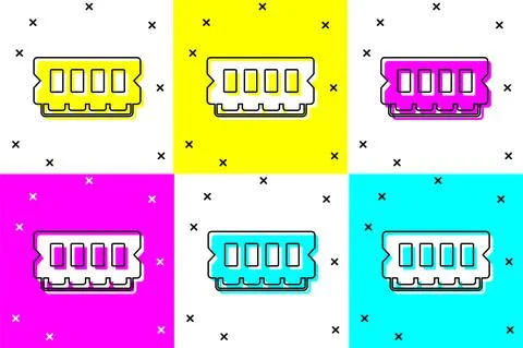 Set RAM, random access memory icon isolated on color background. Vector Stock Illustration