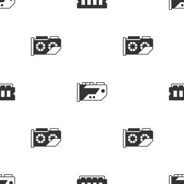 Set RAM, random access memory, Video graphic card and on seamless pattern Illustrazione stock