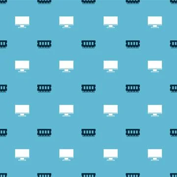 Set RAM, random access memory and Computer monitor screen on seamless pattern イラスト素材