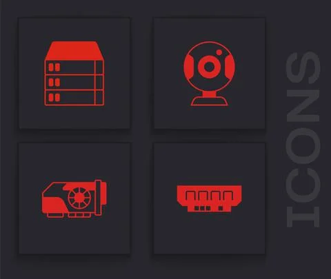 Set RAM, random access memory, Server, Data, Web Hosting, camera and Video Illustrazione stock