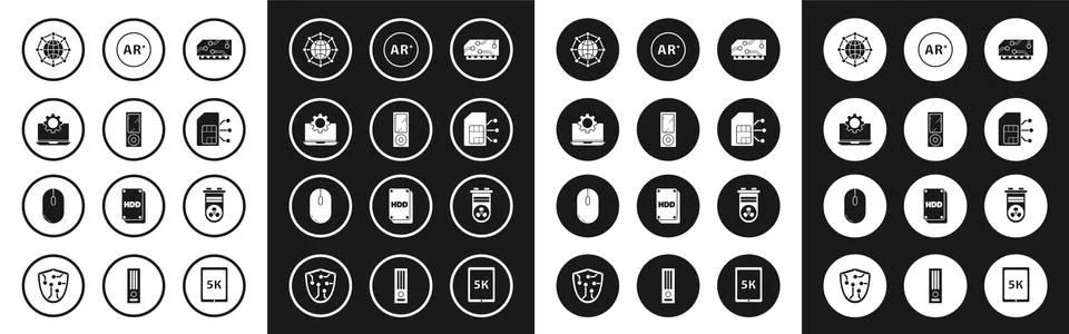 Set RAM, random access memory, Music player, Laptop gear, Global technology Illustrazione stock