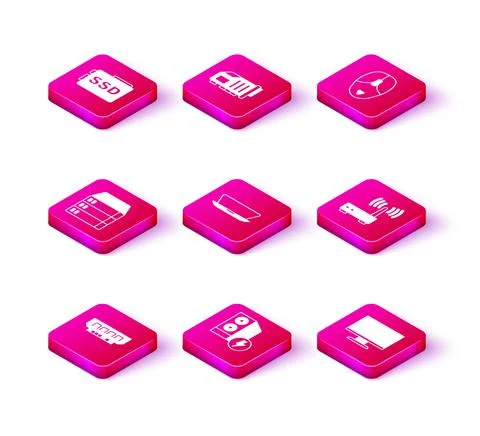 Set RAM, random access memory, Case of computer, Server, Data, Web Hosting Stock Illustration