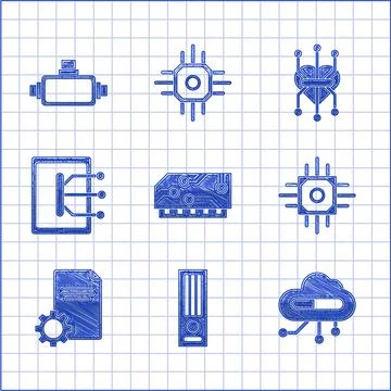 Set RAM, random access memory, Video game console, Internet of things, Processor Illustrazione stock