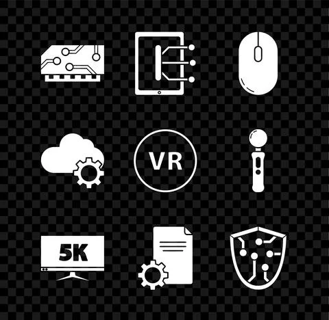 Set RAM, random access memory, Tablet, Computer mouse, Monitor display with 5k Stock Illustration