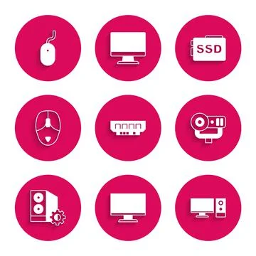 Set RAM, random access memory, Computer monitor screen, Web camera, Case of 스톡 일러스트