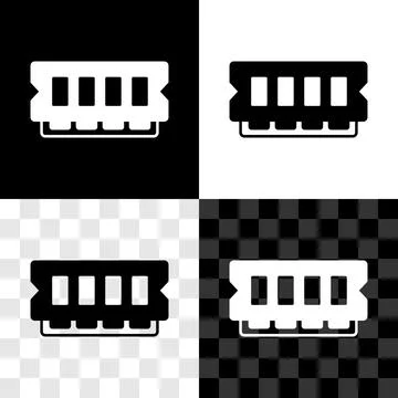 Set RAM, random access memory icon isolated on black and white, transparent Stock Illustration