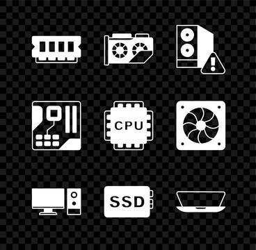 Set RAM, random access memory, Video graphic card, Case of computer, Computer Stockillustratie