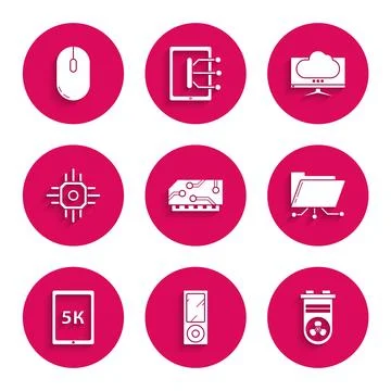 Set RAM, random access memory, Music player, Video graphic card, Folder lock Stock Illustration