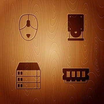 Set RAM, random access memory, Computer mouse, Server, Data, Web Hosting and Stock Illustration