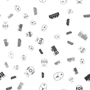 Set RAM, random access memory, Computer mouse, monitor and Web camera on se.. Stock Illustration