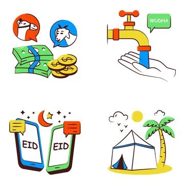 Set of Ramadan and Eid Doodle Icons Stock Illustration