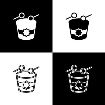 Set Ramadan drum icon isolated on black and white background. Vector Stock Illustration