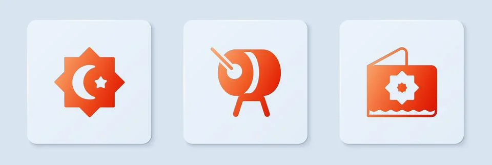 Set Ramadan drum, Octagonal star and . White square button. Vector Stock Illustration