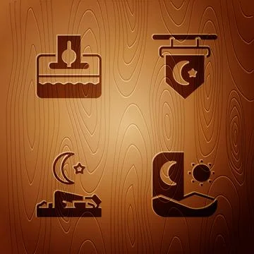 Set Ramadan fasting, Donate or pay your zakat, Muslim man prays and Star an.. Stock Illustration