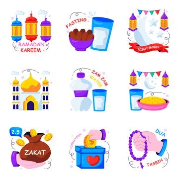 Set of Ramadan Flat Illustrations Stock Illustration