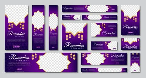 Set of ramadan web banners of standard size with a place for photos. Ramadan  Stock Illustration