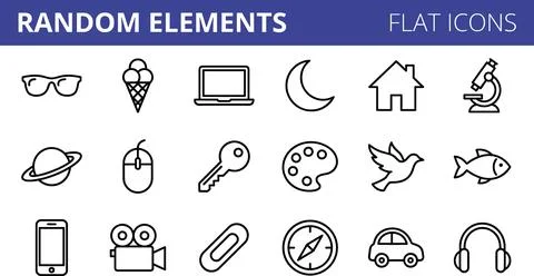 Set of Random Elements Flat Icons for Various Concepts. Stock Illustration