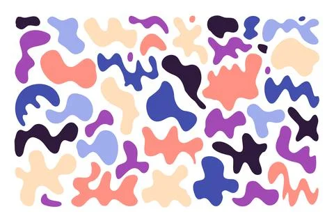 Set random shapes irregular form. Colorful blobs, liquid, colored organic blot Stock Illustration