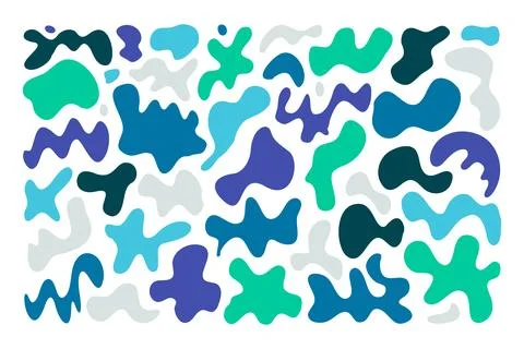 Set random shapes irregular form. Colorful blobs, liquid, colored organic blot Stock Illustration