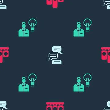 Set Ranking star, Speech bubble chat and Human with lamp bulb on seamless Illustrazione stock