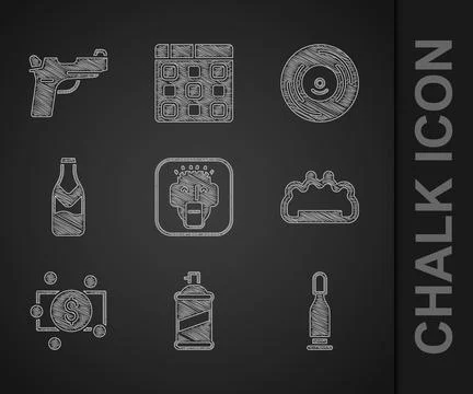 Set Rapper, Paint spray can, Bullet, Brass knuckles, Stacks paper money cash Stock Illustration
