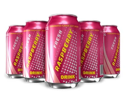 Set of raspberry soda drinks in metal cans Stock Illustration
