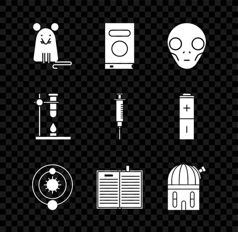 Set Rat, Book, Extraterrestrial alien face, Solar system, Open science book,  Stock Illustration