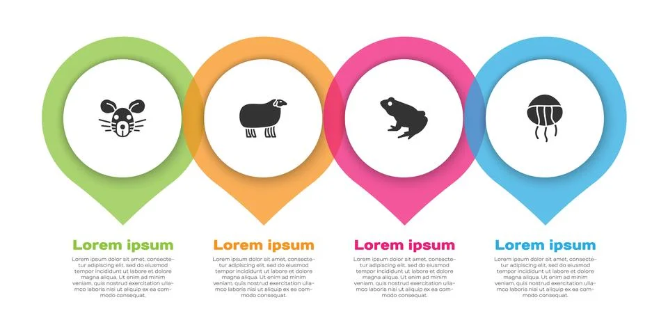 Set Rat head, Sheep, Frog and Jellyfish. Business infographic template. Vector Illustrazione stock