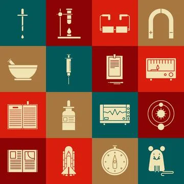 Set Rat, Solar system, Electrical measuring instruments, Glasses, Syringe Illustrazione stock